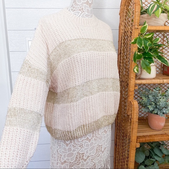 NWT Raga Ellen Tinsel Chenille Sweater Anthropologie Cream Metallic Small - Picture 8 of 12